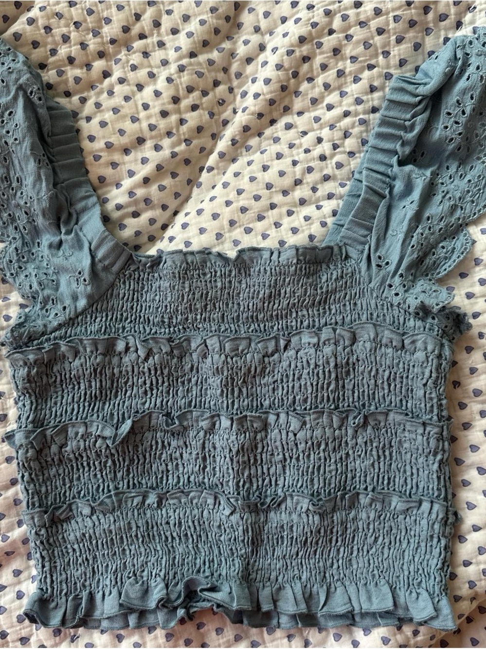 Smocked Ruffle Crop Top - Dusty Teal